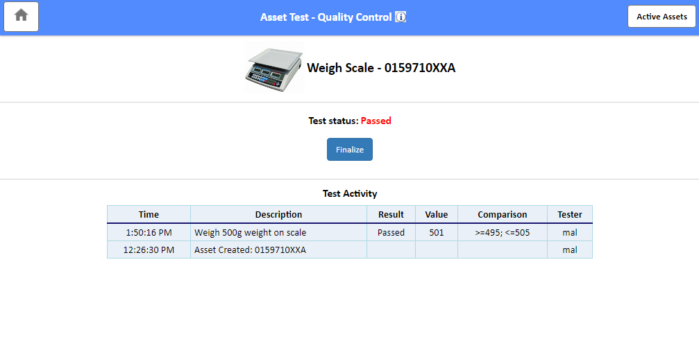 Quality Control at the collection site screen